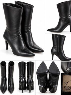 Diba USA Black Leather Ankle Heel Boots Women’s Size 9 Side Zip
